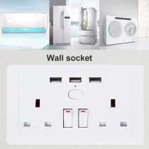 Electric Wall Socket Outlet Charger 2 Gang 13A with 3 x USB Charger Ports Power Double Pole Switched Socket