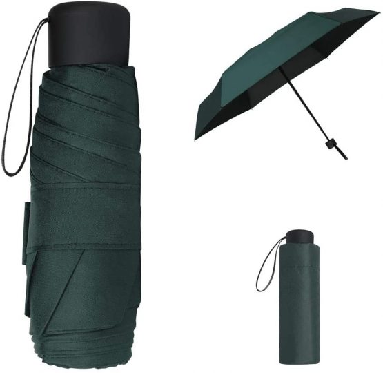 Vicloon Mini Travel Umbrella, Black Compact Folding Umbrella, Small Light-Weight Waterproof Umbrella, Rain and Sun Umbrella for Women Men and Kids (Dark Green)