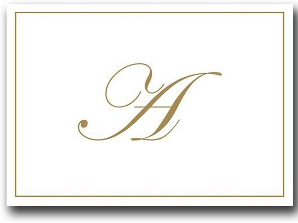 Caspari 83632.A Boxed Notes Embossed A Initial Blank Notecard - Gold, Gold A, 8 Cards