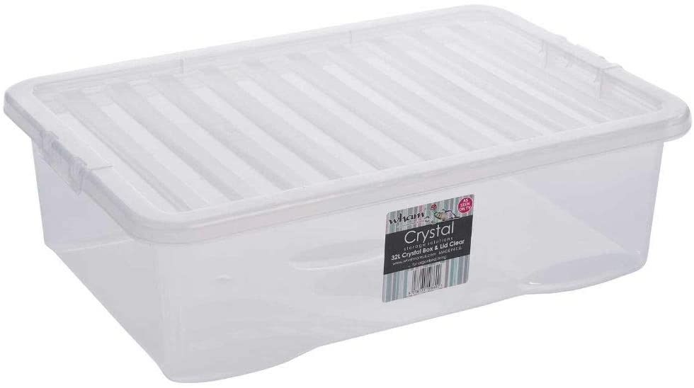 What More UK 32 Litre Crystal Storage Box and Lid Single Unit, White
