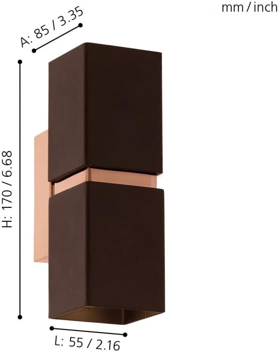 EGLO Wall/Ceiling Lamp, Steel, GU10, 4 W, Brown, Copper, 95379 - Image 2