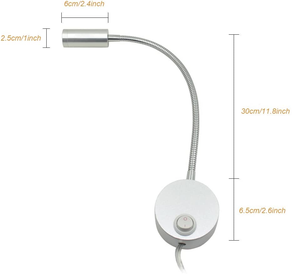 WeFoonLo 3W Wall Mounted Reading Light Flexible Gooseneck LED Sconce Lamp with Plug & Switch for Bedroom Office, Workbench - Image 3