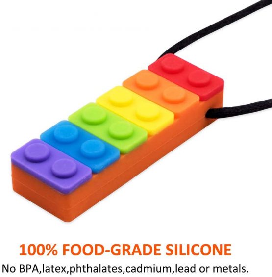 Novelfun Sensory Chew Necklace,5 Pack Rinbow Color Silicone Chew Pendant Training and Development Fidget Toy Chewing Necklace for Teething Babies,Autism ADHD SPD,Oral Motor,Anxiety,Autistic Children - Image 3