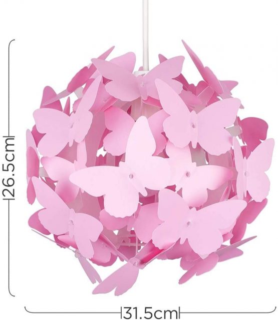 Beautiful Modern Bright Pink Coloured Butterflies Ceiling Girl's Chandelier Pendant Bedroom Light Lamp Shade - Image 2