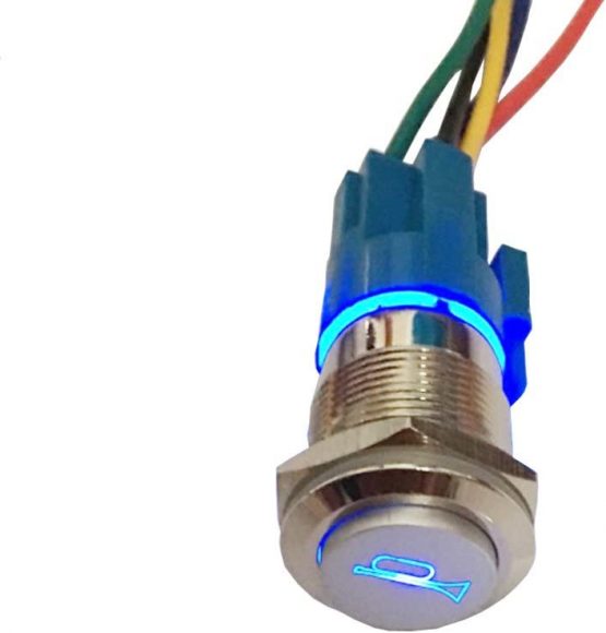 Mintice 12V Car Vehicle Blue LED Momentary Speaker Push Button Metal Switch 19mm Socket Plug Wire - Image 2