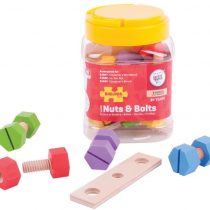Bigjigs Toys Jar of Wooden Nuts and Bolts - Construction Set