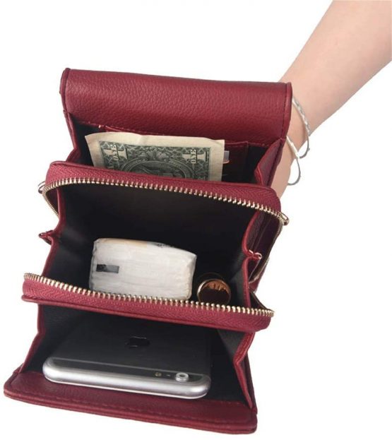 Ladies PU Leather Diagonal Bag Women Phone Bag with 3 Compartments 4 Card Slots Small Crossbody Bag Strap Detachable Cellphone Purse Suitable for Smartphone Within 6.5-inch(Red) - Image 2