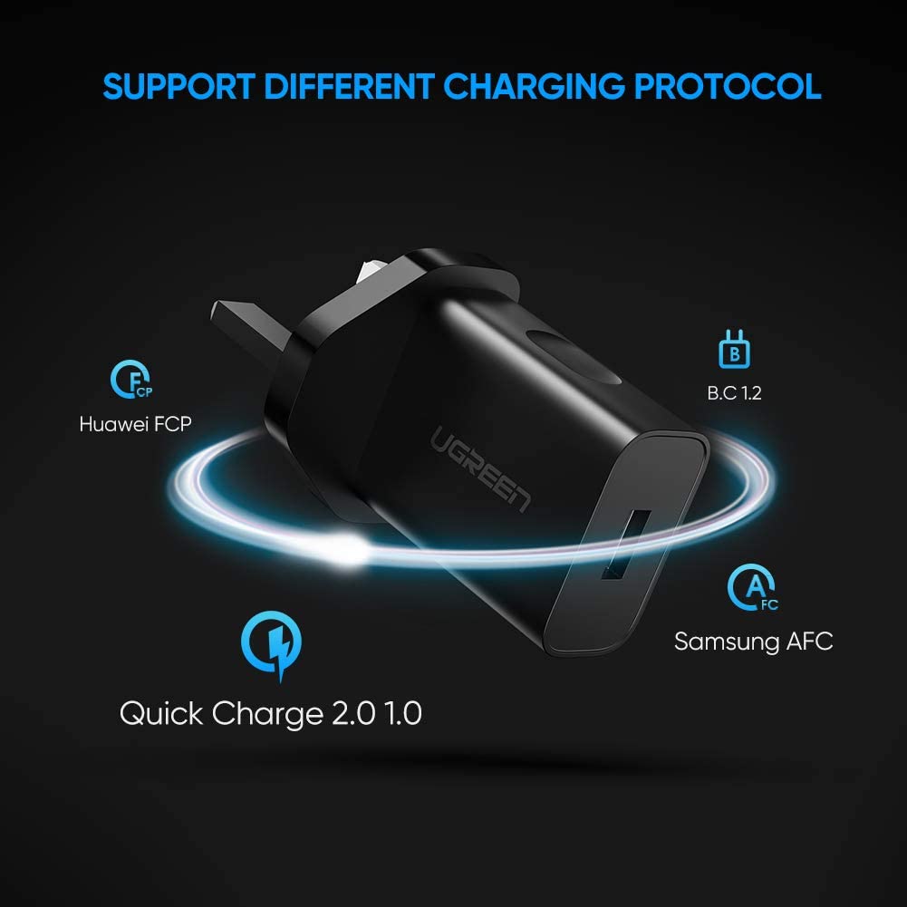 UGREEN USB Charger QC 3.0 Quick Charge Plug 18W Fast Wall Brick Adapter Compatible with Galaxy S24/S23/S22/S21/S20/S10/Note 20/10 - Image 3