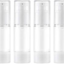 Toureal 30ML Airless Pump Bottle (4 Pcs) Travel Pump Dispenser, Container for Foundation, Lotion - BPA Free (Transparent)