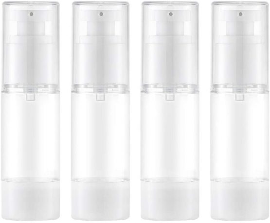 Toureal 30ML Airless Pump Bottle (4 Pcs) Travel Pump Dispenser, Container for Foundation, Lotion - BPA Free (Transparent)