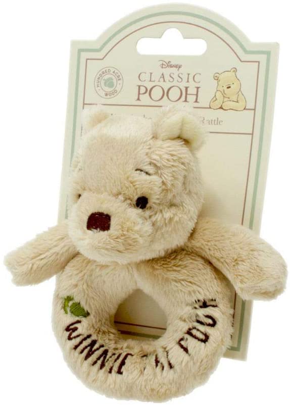 Official Disney Winnie The Pooh Rattle - Soft Pooh Bear Baby Toy by Rainbow Designs, White