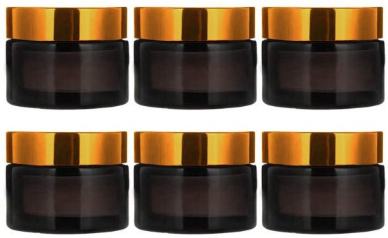 INHEMI 30ml Cosmetic Glass Jars with Gold Lids,Empty Amber Glass Jars for Face Cream/Lotion/Essential Oil/Aromatherapy,6 Pack