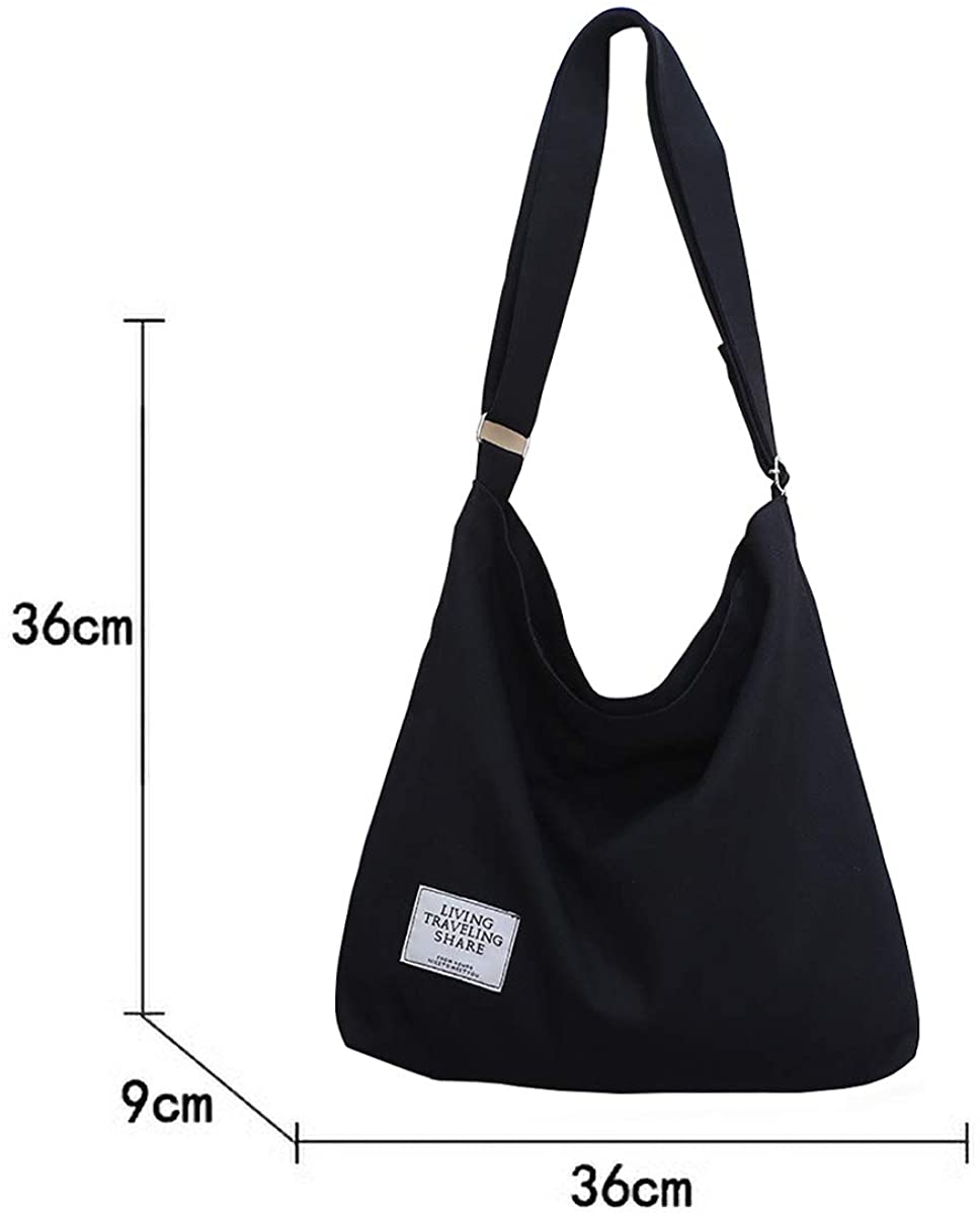 ZhengYue Hobo Bag for Women Canvas Crossbody Totes Beach Bag Simple Shoulder Bag Ladies Large Cotton Tote Handbag Girls Shopping Bag for Travel Daily Use Black - Image 2