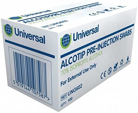 Universal Uni-Wipe Alcotip Swabs with 70% IPA (Box of 100), 100 count (Pack of 1)