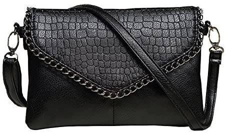 WuXingMeiLi Shoulder Bag Lady Crossbody for Women PU Leather Hand Clutch Bag Purse Envelopes, Black 28x16cm