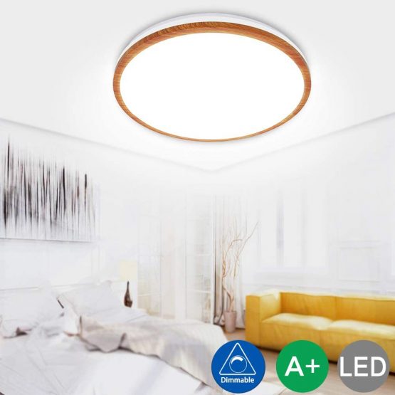 35W Wooden LED Ceiling Lights 3000K-6000K Dimmable Flush Mount Ceiling Light,Ø 38cm Waterproof Led Bathroom Ceiling Lights for Bedroom, Kitchen,Living Room,Hallway[Energy Class A++]