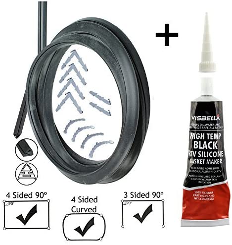 SPARES2GO Universal 3 & 4 Sided Silicone Oven Cooker Door Seal Kit (With Glue Sealant), Black, 3 m