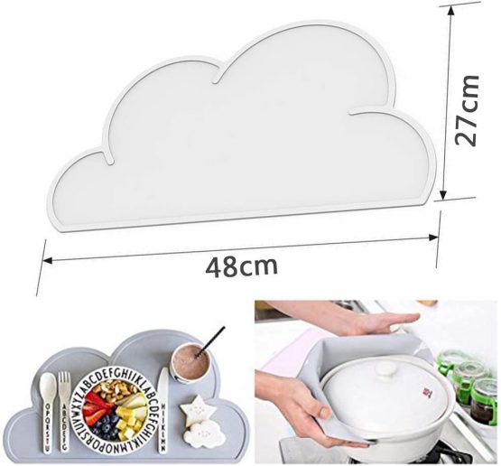 Kids Placemats, BETOY 2PCS Silicone Childrens Placemat Kids Placemats Cloud Shape Non Slip Foldable Portable Heat Resistant Kids Tableware for Toddlers Infant - Grey, Green - Image 2