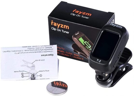 Rayzm Guitar Tuner, Clip-on Tuner for Chromatic/Guitar/Bass/Ukulele/Violin, Large Note Name on Clear LCD Screen for Easy Reading, Calibrated Pitch, Battery Included, Auto Power Off - Image 3