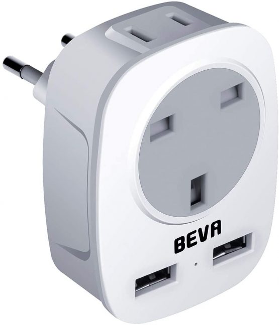 Shaver Plug Adaptor UK with 2 USB, BEVA 2 Pin to 3 Pin Socket Adapter for Electric Toothbrush, Razor and EU US Plugs, 13A Fused USB Plug Socket for Home Travel…