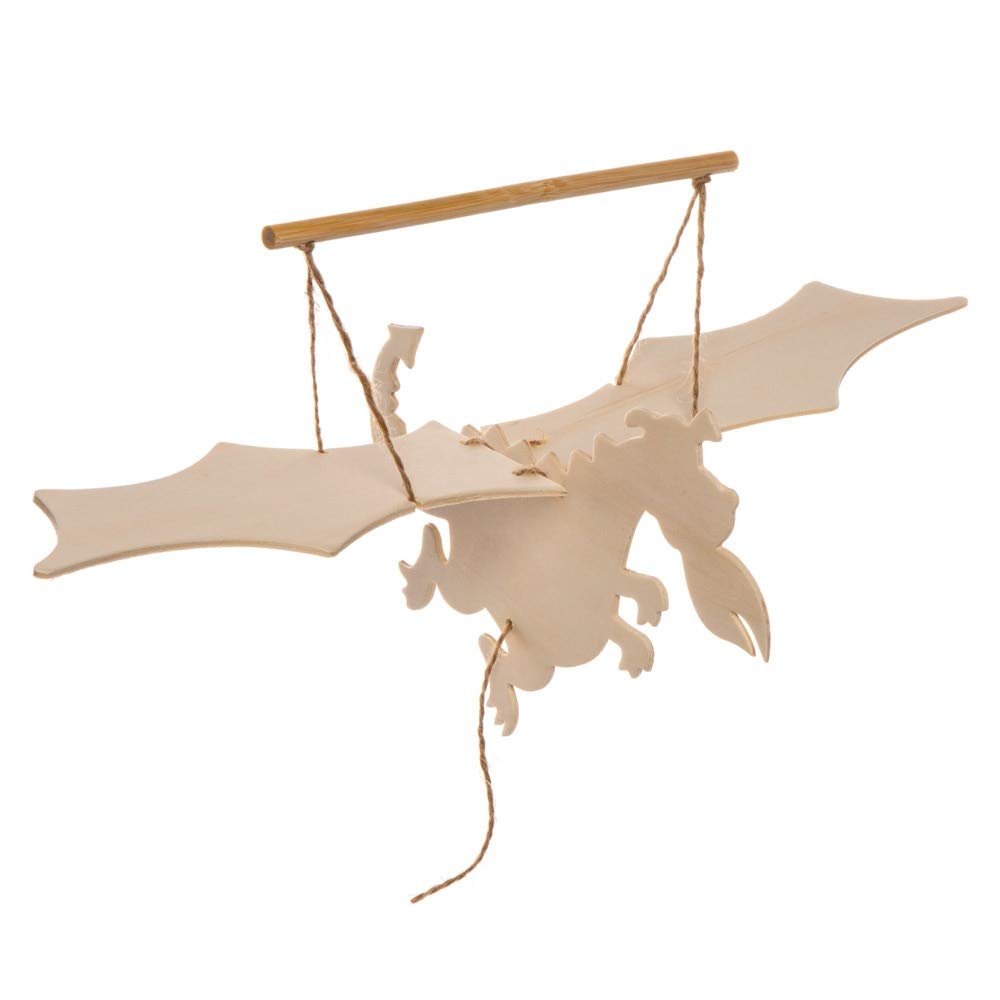 Baker Ross AW568 Dragon Wood Craft Puppets (Pack of 3) Moving Puppet with Movable Wings, Arms & Legs for Kids To Create Assorted - Image 3