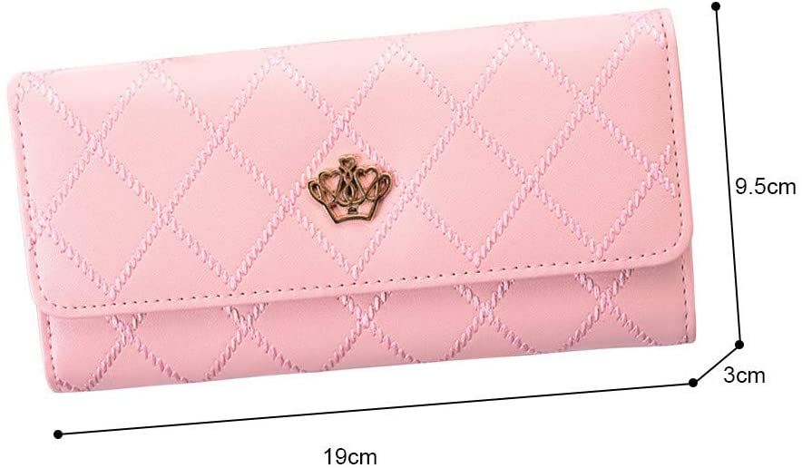 Symphonyw Women Leather Wallet,Long Fashion Crown Female's Handbag Money Wallet for Ladies Girls, Pink - Image 4