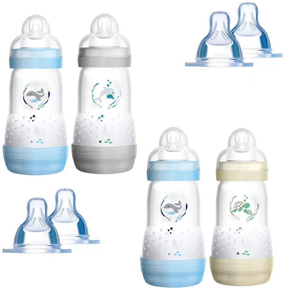 MAM Anti-Colic Bottle 260 ml Pack of 4 Including 8 Teats // Size 1 & 2 from Birth, natural, 1 count (Pack of 4)