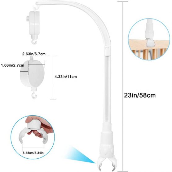 AFUNTA 23 Inch Baby Crib Claw Mobile Bed Bell Holder with Music Box, Adjustable Holder DIY Toy Decoration Hanging Arm Bracket Baby Bed Stent Set Nut Screw - Image 3