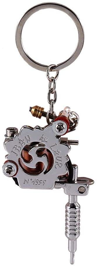 Portable Zinc Alloy Metal Mini Tattoo Machine Keychain Pendant Tattoo Device Ornament, Silver, 14.5 x 4 cm / 5.7 x 1.6 inches