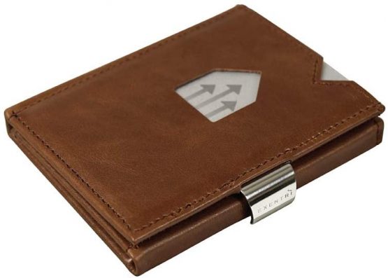 EXENTRI Leather Trifold Wallet - RFID Blocking w/Stainless Steel Locking Clip