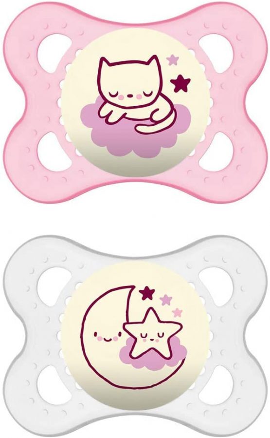 MAM Day and Night Silicone Dummies 0-6 Months GIRL Pack of 6 incl. 3 travel boxes - Image 4