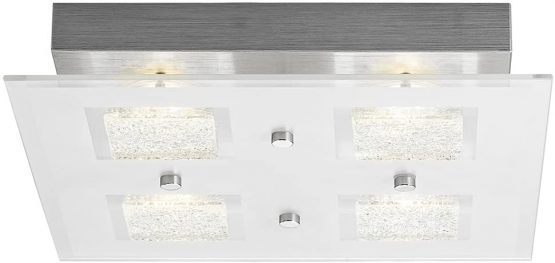 Modern Chrome Square LED Bathroom Light with Clear/Frosted Glass Plate by Happy Homewares