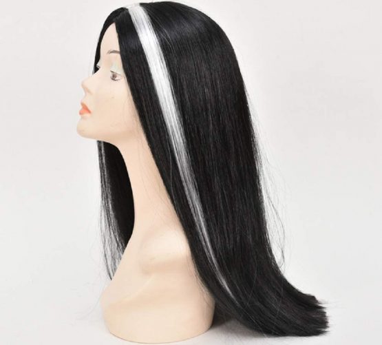 Matissa Women's Long Black Straight Synthetic Wig with White Highlights - Image 4