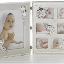 Shudehill Giftware Double Trouble Satin and Gloss Baby Large Folding Open Photo Frame for Wall or Standing Perfect Christening or New Baby Gift