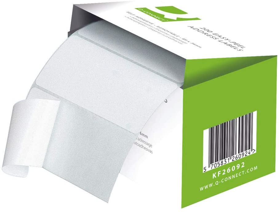 Q-Connect Address Label Roll Repositionable Self Adhesive 89 mm x 36 mm White , KF26092, 200 Count ( Pack of 1)