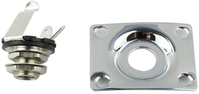 Musiclily 1/4" Rectangle Output Jack Plate Socket for Electric Guitar Chrome, 37mm x 28.5mm - Image 4