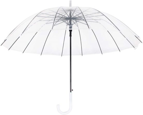 Lancoon Transparent Umbrella,16 Fiberglass Ribs Clear See Through Dome Umbrellas for Women,Windproof Auto Open Umbrella KS10White
