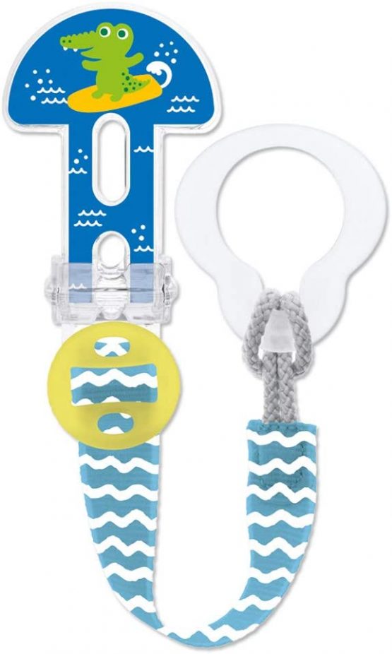 MAM Soother Clips, Baby Soother Chain Fits all MAM Soothers, Newborn Essentials, Blue With Strap (Soother Not Included)