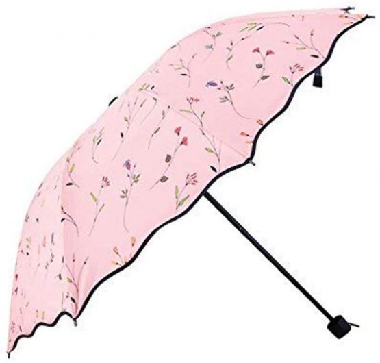 Portable Folding Automatic Umbrella Telescopic Lightweight Compact Travel Sun Umbrellas Parasol Windproof, Rainproof & 99% UV Protection with Black Anti-UV Coating, UPF 50+ (Pink)