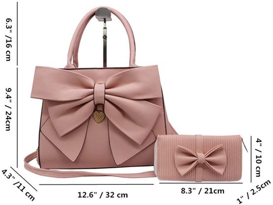 Women Handbag 2 Pcs Set Big Bow-Knot PU Leather Top Handle Bag Designer Tote Bag Clutch Wallet Set for Ladies - Image 4
