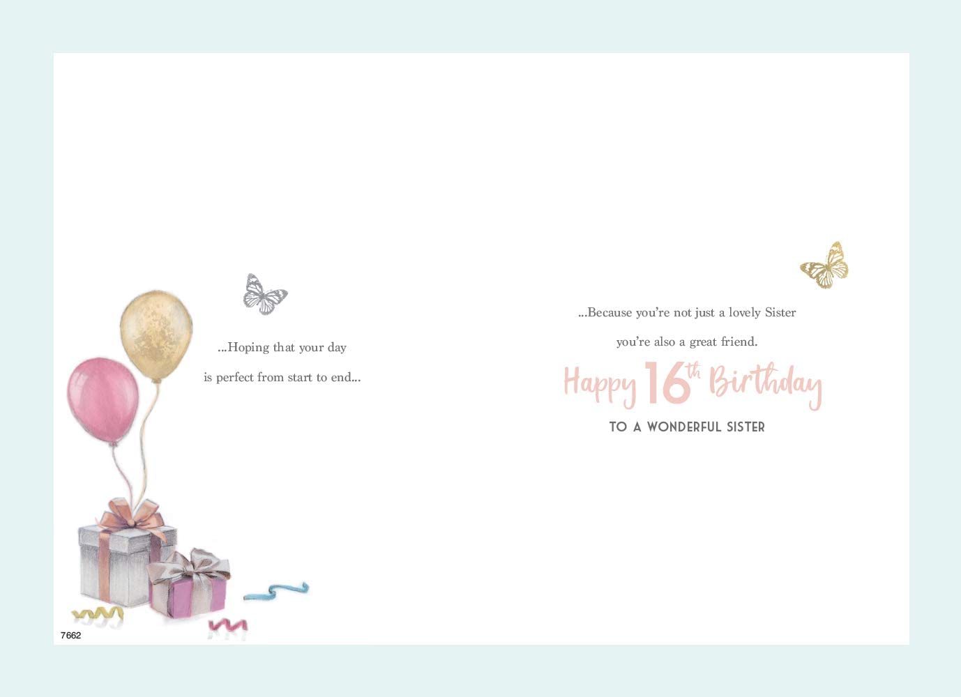 For A Special Sister on Your 16th Birthday Card, Red, 23cm x 15.5cm - Image 3