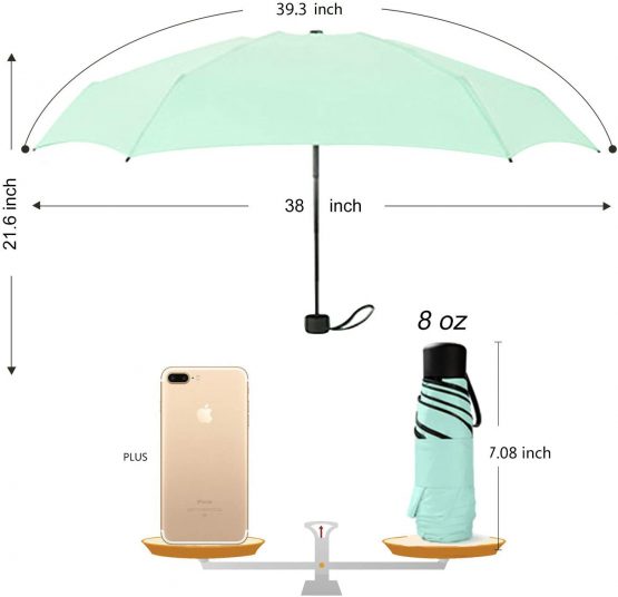 Mini Travel Umbrella Lightweight Small Compact Women Umbrellas for Sun Rain Mint Green - Image 3