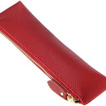 BTSKY Vintage Soft Genuine Leather Pencil Pen Case Pouch Retro Stationery Bag Holder Organizer Storage for Students Businessmen and Artists (Red)