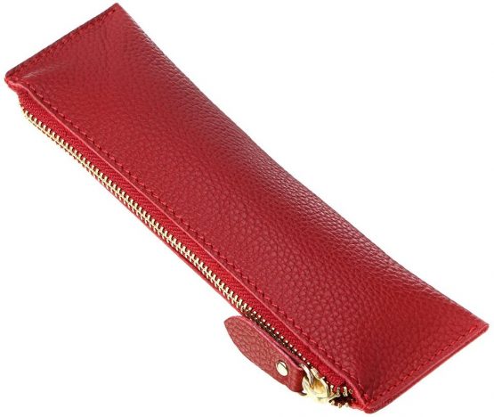 BTSKY Vintage Soft Genuine Leather Pencil Pen Case Pouch Retro Stationery Bag Holder Organizer Storage for Students Businessmen and Artists (Red)