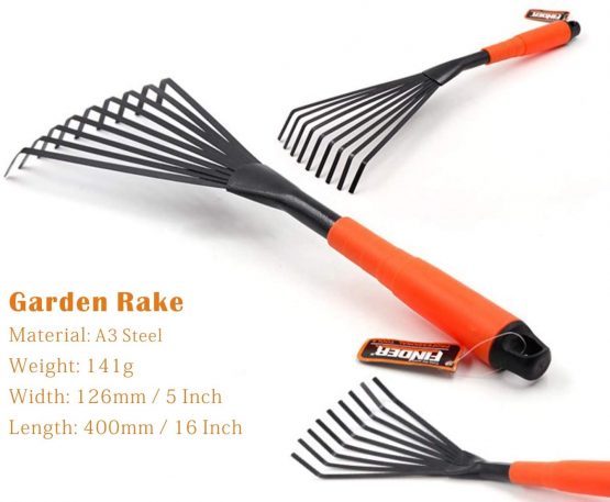 Meccion Mini Garden Rake 16 Inch 9 Root Steel Hand Fan Leaf Rake with Ergonomic Comfort Grip & Rust Resistant - Professional Gardening Tool - Image 3