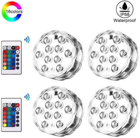 EECOO Underwater LED Lights, IP68 Waterproof Swimming Pool SPA Lights with Remote Control, Colorful Aquarium Lights ,Suitable for Vase Bases, Bathtubs, Fish Tanks and Home Decorations (4 Pack)