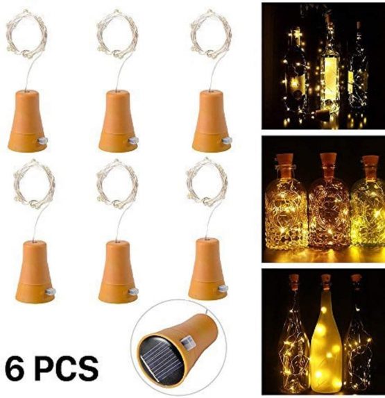 6pcs 10 Led Solar Cork Wine Bottle Fairy Light with 1M Copper Wire Shape Bar lamp for Bottle, Party, Wedding, Festival and Halloween(Warm White)