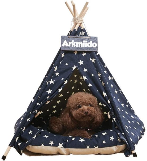 Arkmiido Pet Tent for Dogs Puppy Cat with Bed, Canvas Dog House, Pet