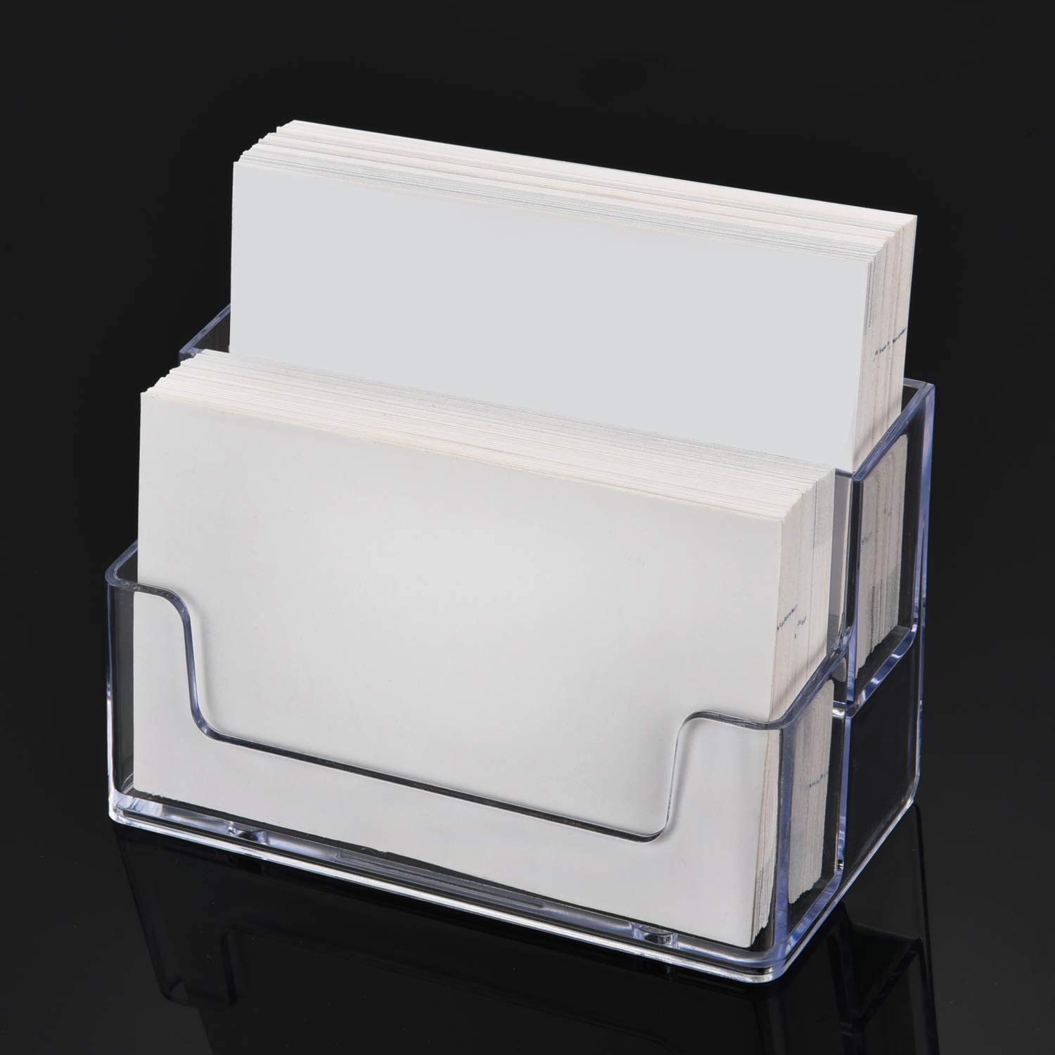 2 Pack Clear Business Card Holder 2 Tiers Plastic Card Stand Organizer