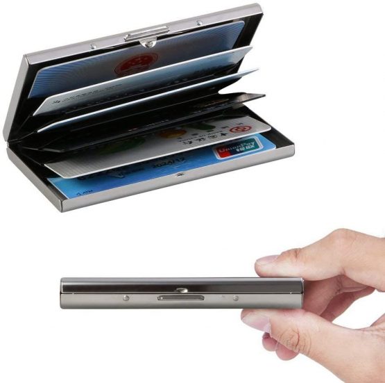 Vicloon Metal Card Holder Wallet,Ultra Thin Stainless Steel Metal Wallets RFID Blocking Credit Card Wallet Holder for Men & Women,Best Card Protector with 6 PVC Slots and Stainless Steel Latch - Image 2